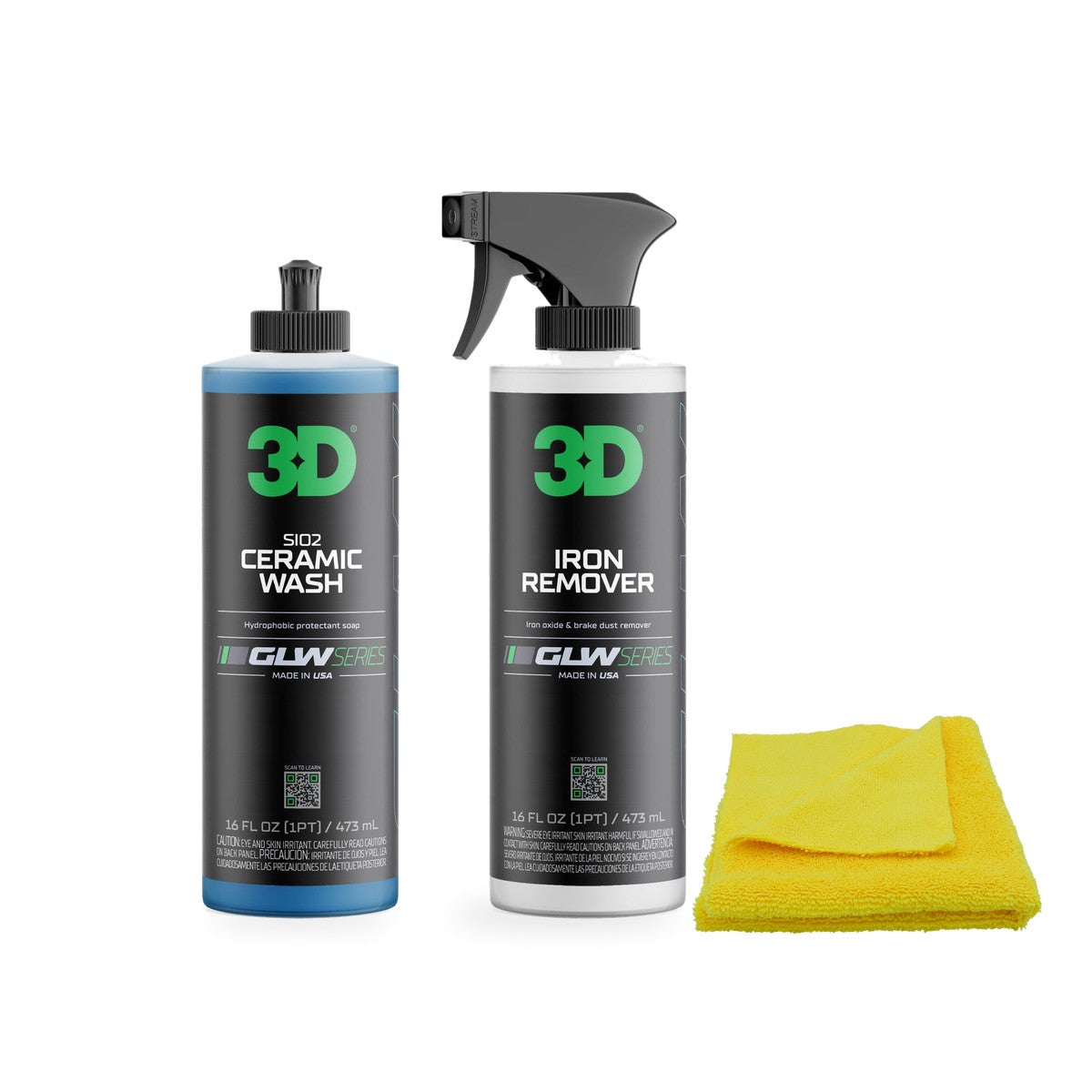 Kit Iron Detox: shampoo GLW Ceramic Wash de 16 oz, removedor de hierro GLW Iron Remover de 16 oz y microfibra