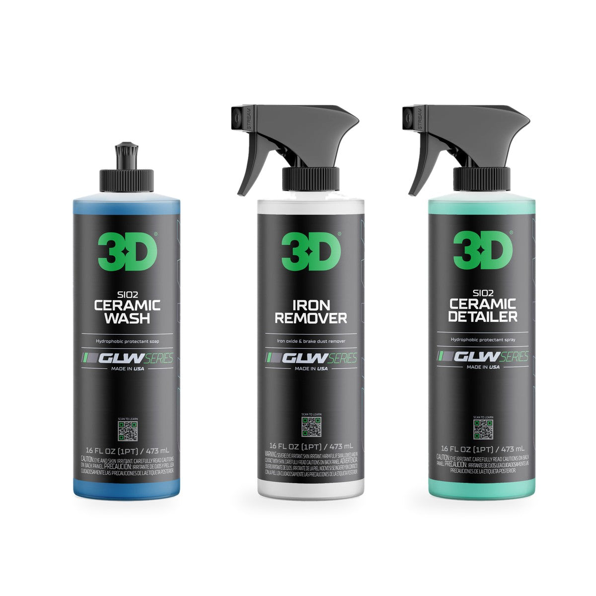 Kit mantenimiento del cerámico: shampoo GLW Ceramic Wash, removedor de hierro GLW Iron Remover y GLW SiO2 Ceramic Detailer, de 16 oz
